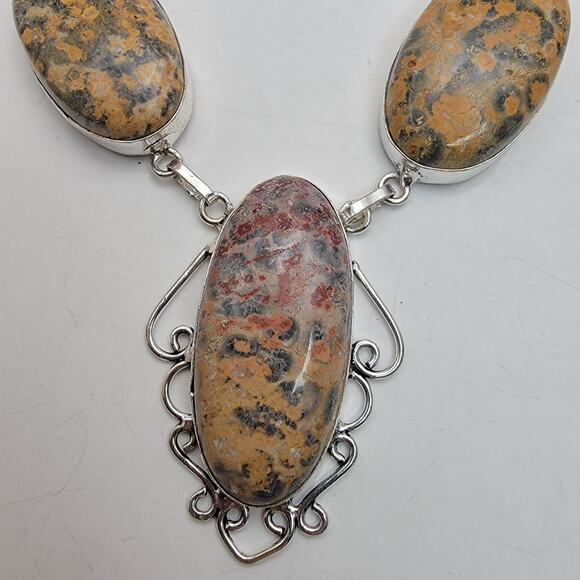 Leopard Skin Jasper Sterling Silver Necklace - Unique 22-Inch Earth Tone - Picture 3 of 8
